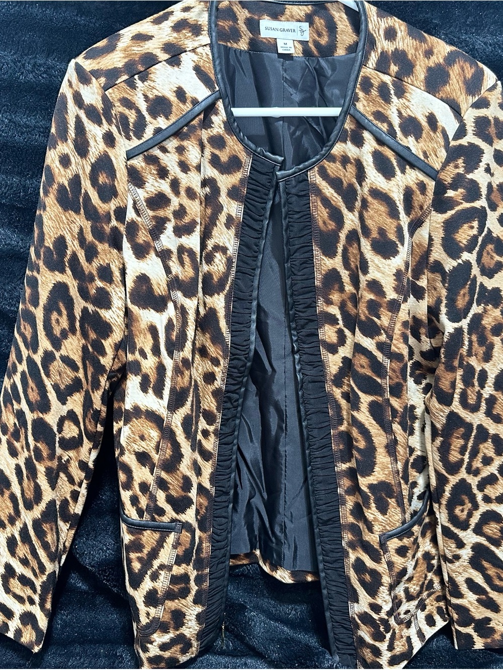 Susan Graver Women’s Leopard Print Zipper Front jacket - Brown/Black